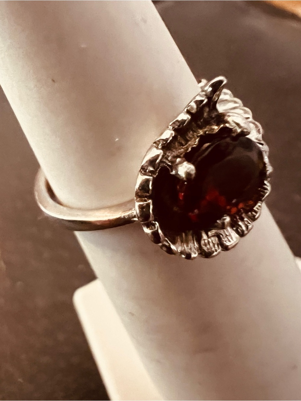 Silver Red Garnet Rope-Accent Ring - Picture 4 of 8